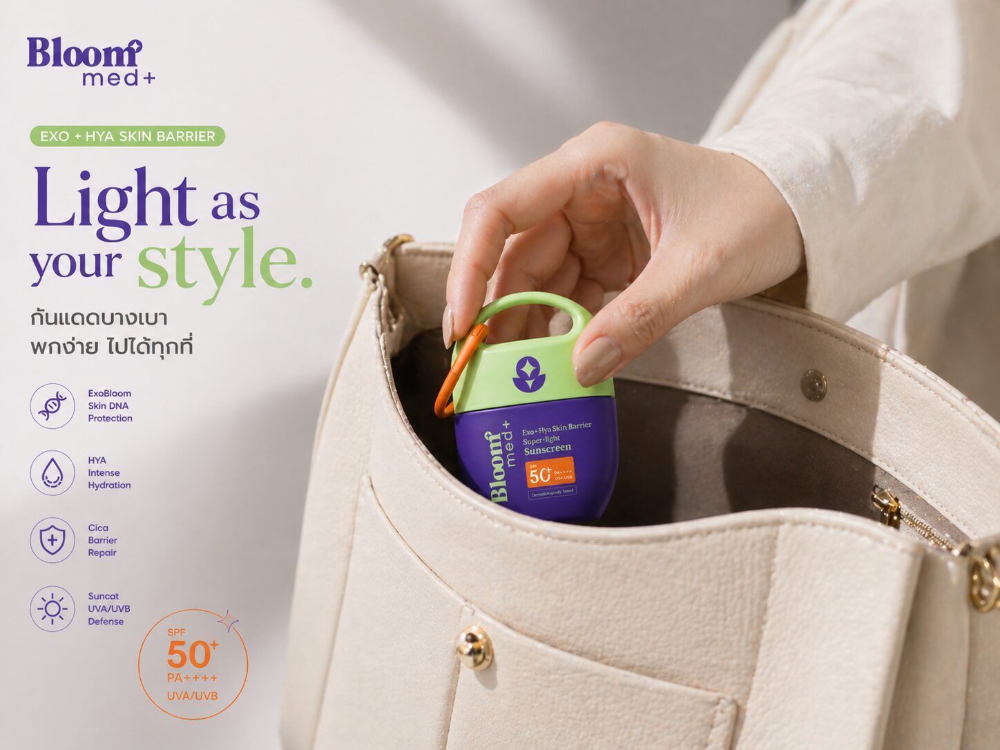 Bloom med+ in handbag — portable skincare